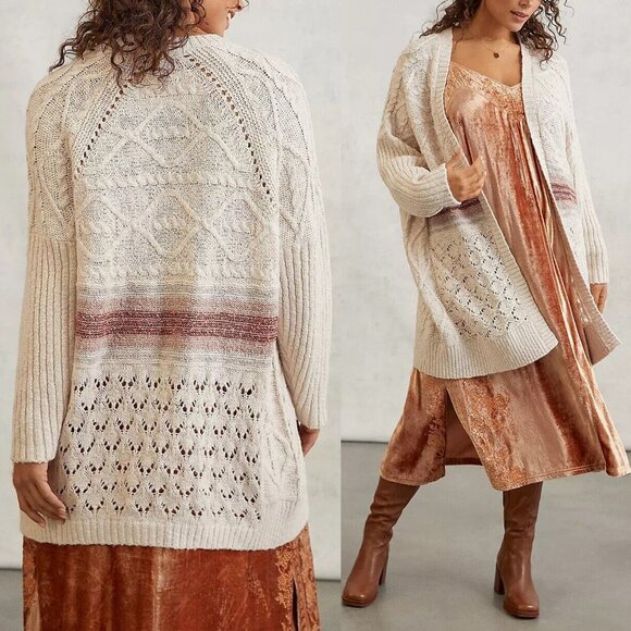 Anthropologie Pilcro Jemma Cable Open Knit Cardigan XS/S Longline Oversized $148 - Picture 2 of 16
